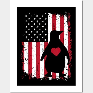 Penguin 4th of July American USA Flag Patriotic Gift Posters and Art